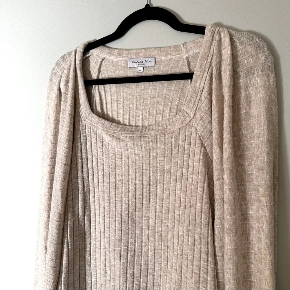 Michael Stars Polly Square Neck Knit Top Oatmeal/Cream Size XS